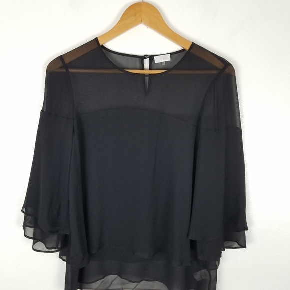 ECRU 100% Silk Chiffon Black Ruffle Layered Blouse XS - Picture 5 of 11